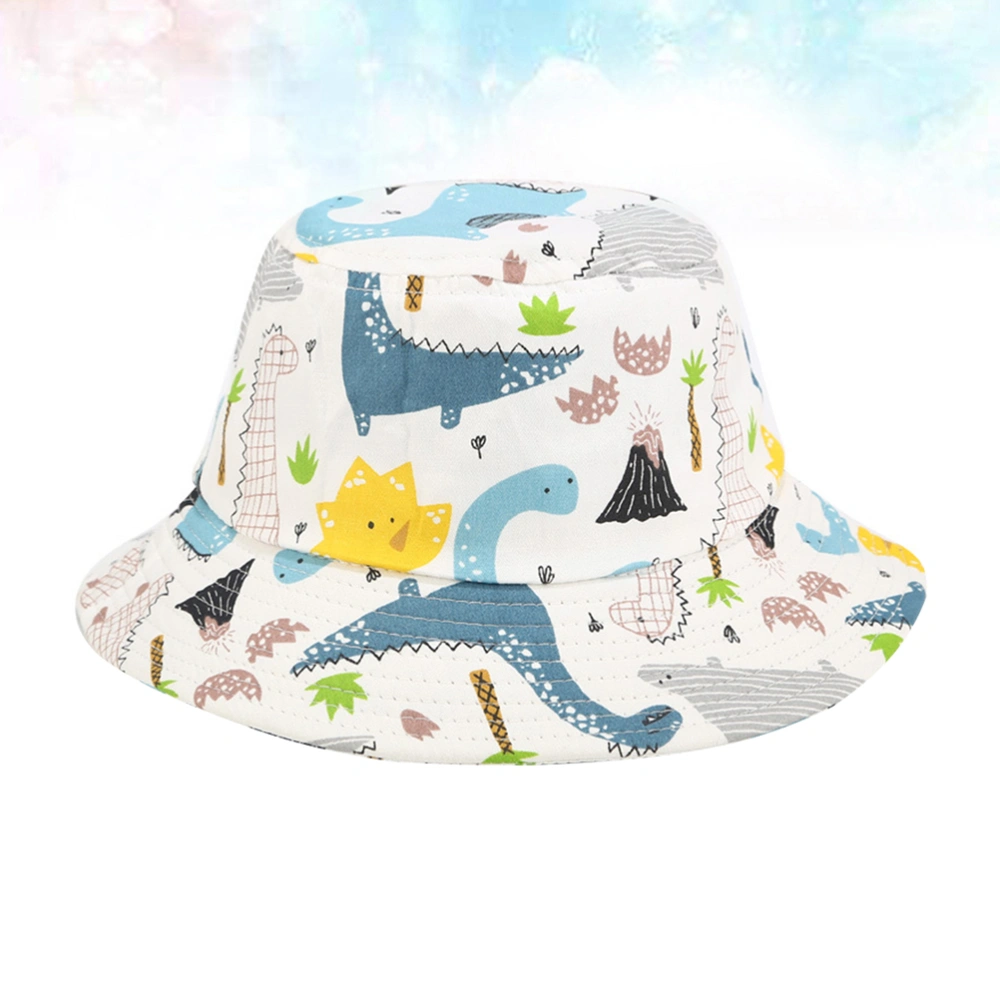 1PC Cartoon Sunhat Fisherman Hat Outdoor Bucket Hat Sun Protection Practical Fish Hat for Kids (White Dinosaur)