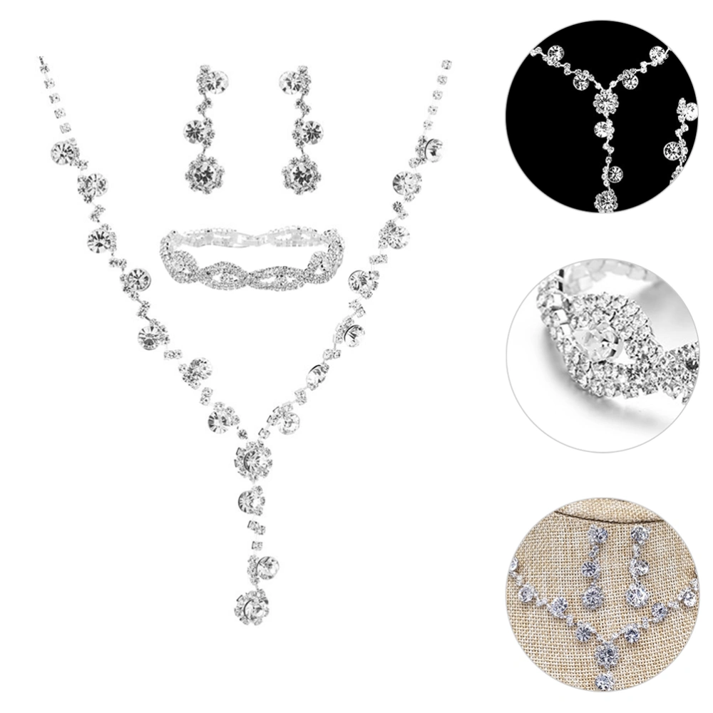 1 Set Fashion Rhinestones Earring Necklace Bracelet for Wedding Birthday Proms