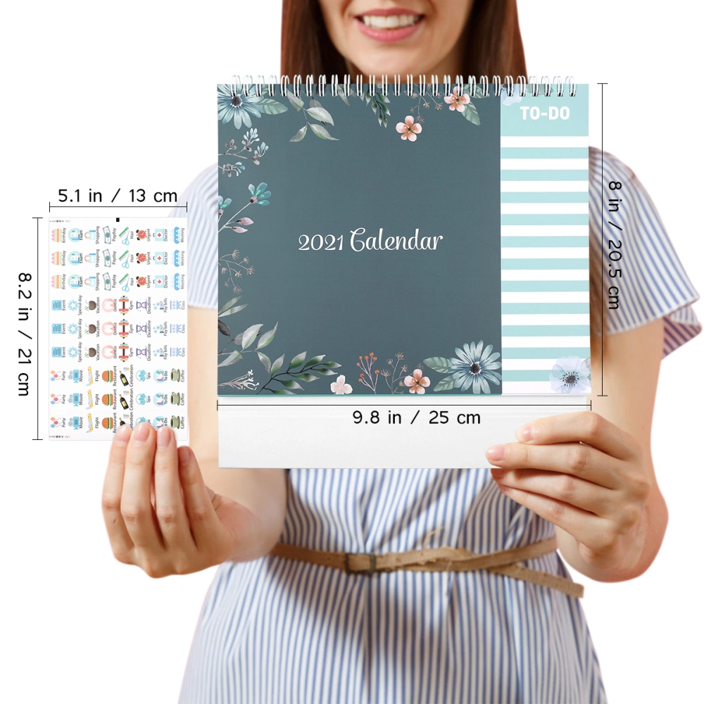 STOBOK 2021 Desk Calendar 12 Months Standing Calendar Runs from January 2021 to 2021 Daily Planner 2021 Full Year Calendar Bonus 2 Sheets Stickers for Home & Office