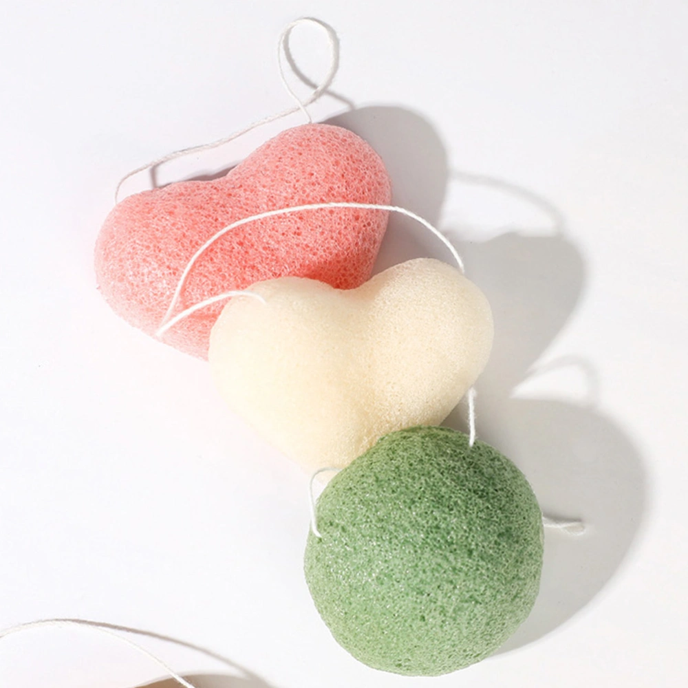 1 Set 3Pcs Heart Shape Facial Sponges Practical Face Puff (Random Color)