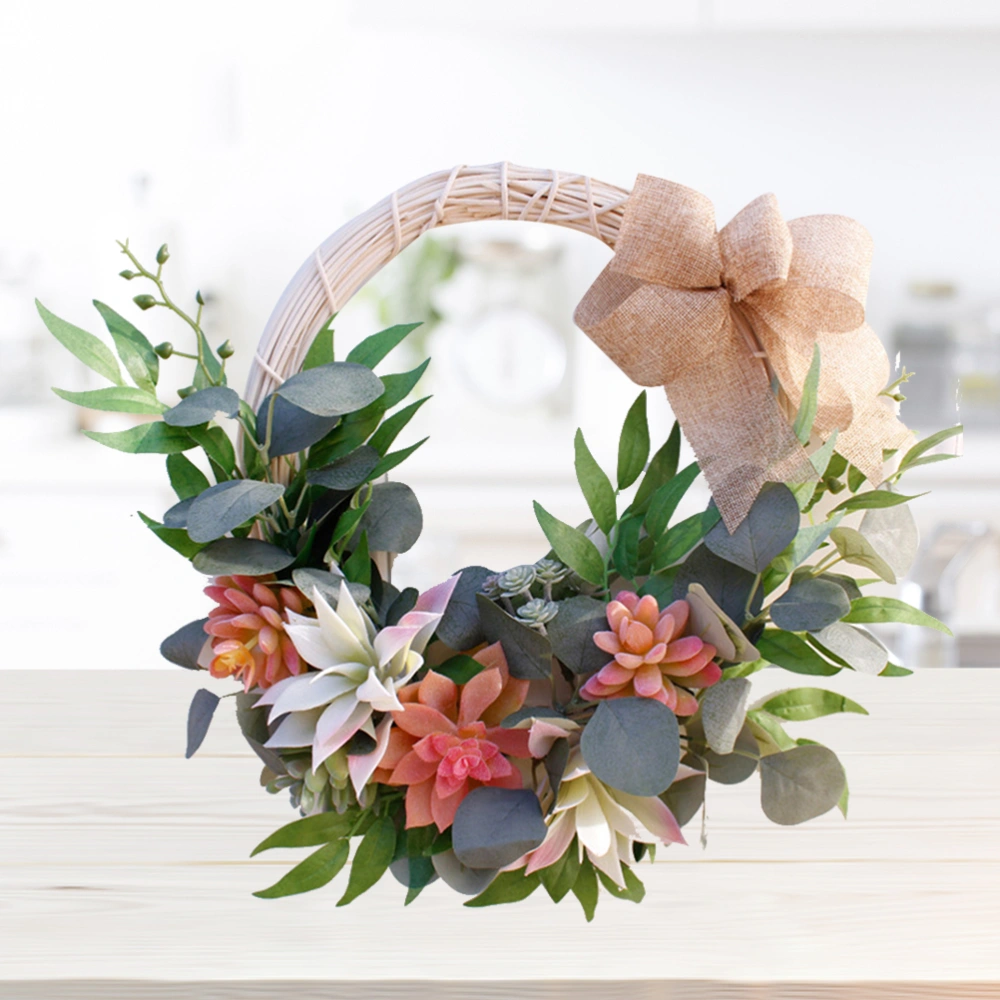 40cm Handmade Simulation Succulents Wreath Door Wall Ornament Rose Garland for Christmas Party Decor Home Door