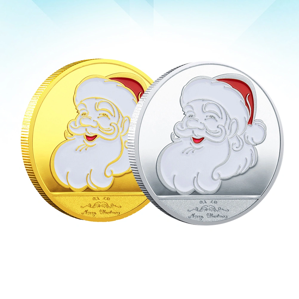 2pcs Christmas Commemorative Coin Collection Arts Souvenir Gift Badge Collection Adult Toy (Silver + Golden)
