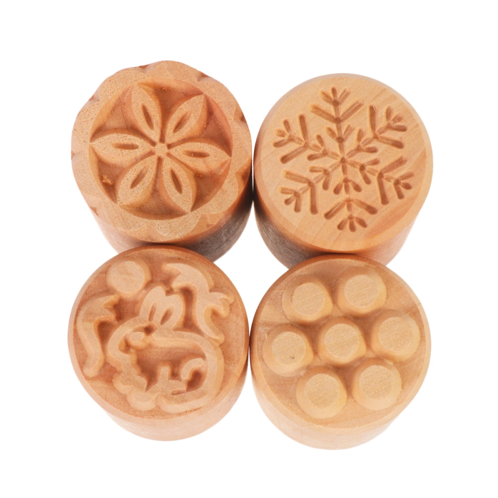 4PCS Cake Mold Wood Dessert Seal Stamp Traditional Chinese DIY Cookie Baking Molds Cake Decorating Tools for Mid-Autumn Festival (Style 1)