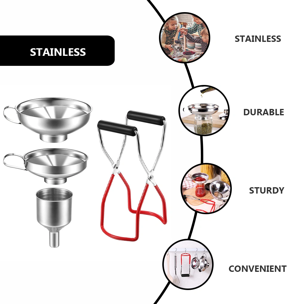 1 Set of 4 Pcs Stainless Steel Funnels Anti-slip Canning Funnels with Lifter