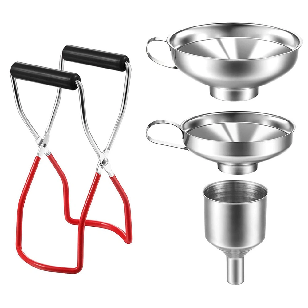 1 Set of 4 Pcs Stainless Steel Funnels Anti-slip Canning Funnels with Lifter