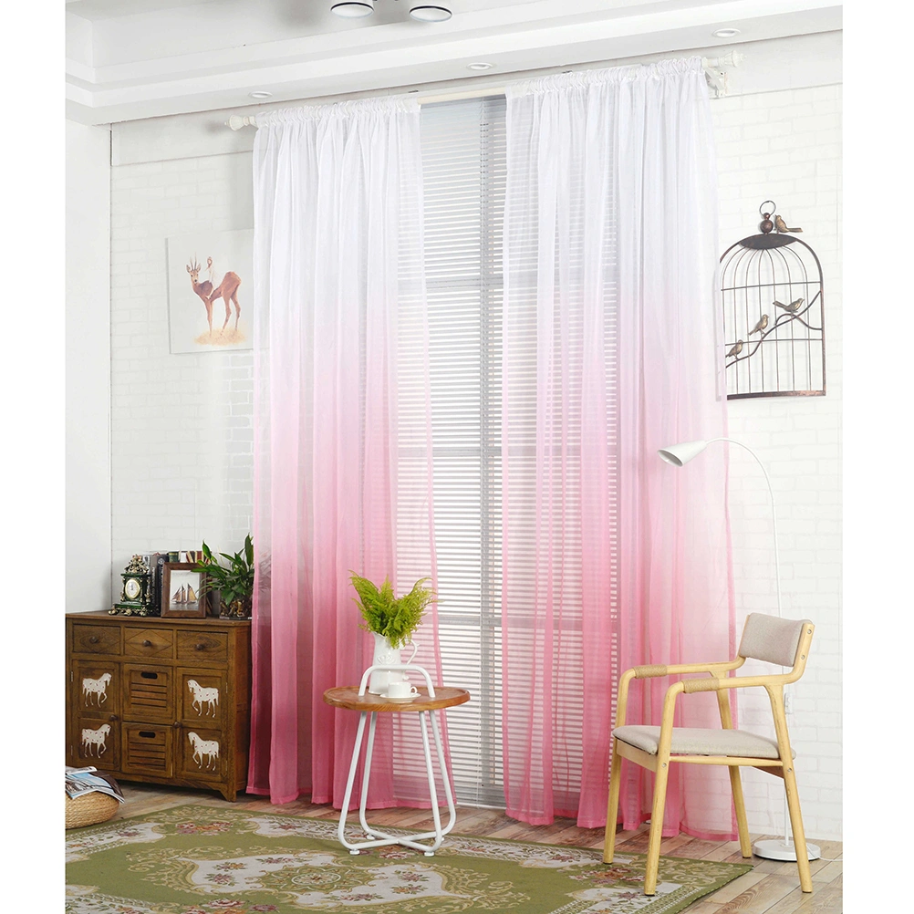 Gradient Sheer Curtains Window Screen Window Gauze Door Scarf Drapes Valance For Room Decor (Pink)
