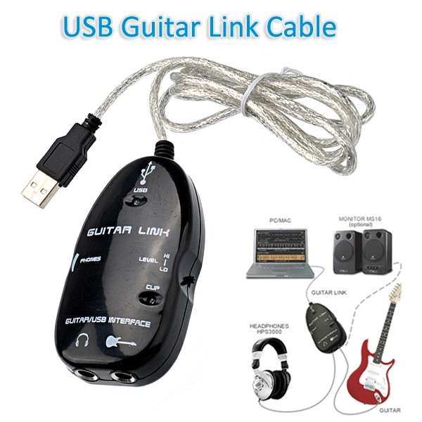 USB Guitar Link Cable to PC/MAC Audio Recording Adapter (Black)