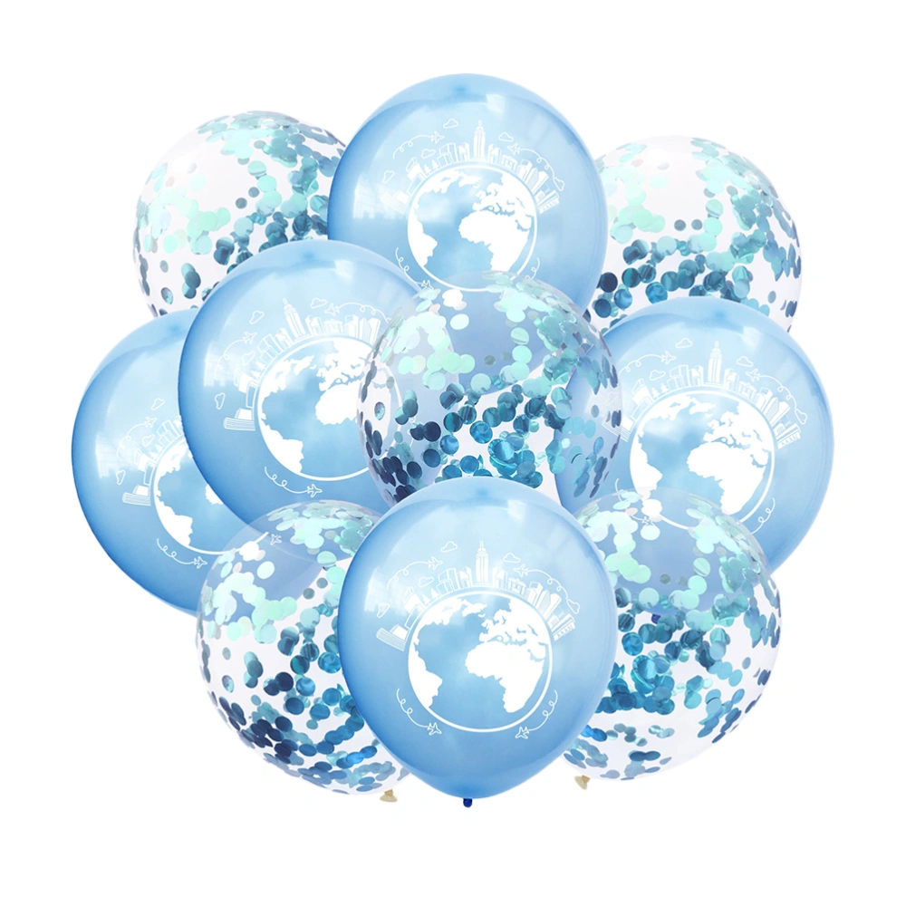 10Pcs 12 Inches World Map Pattern Latex Balloons Sequin Balloons Party Balloons Decoration (Light Blue, Light Blue Sequin)