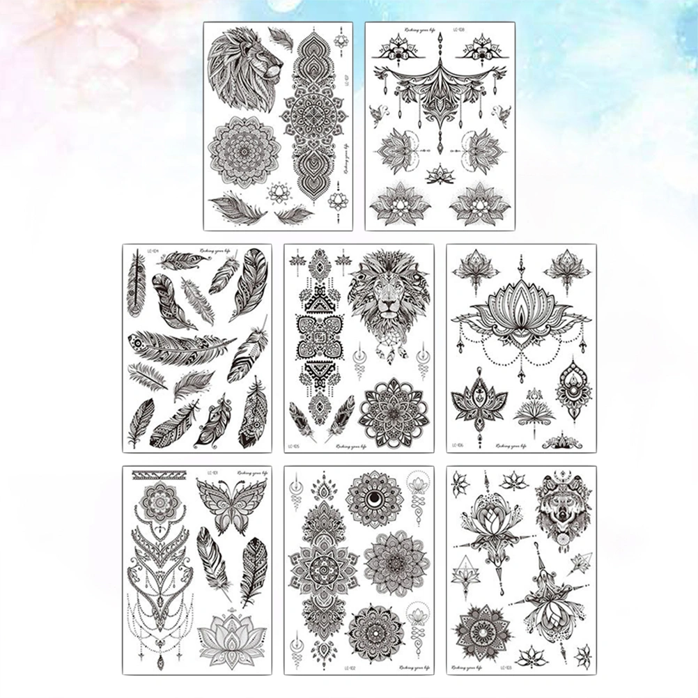 8 Sheets Black Vintage Temporary Stickers Waterproof Body Tattoos Decal Paste for Man Woman (Mixed Style)