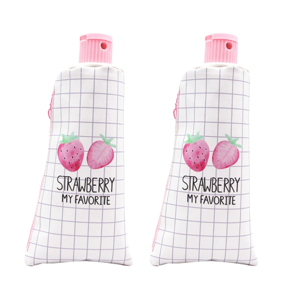 2PCS Toothpaste Shape PU Pencil Pouch Stationery Organizer Strawberry Fruit Pattern Pen Case (Two Strawberries)