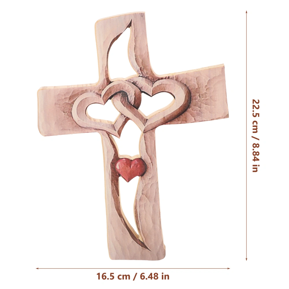 Carved Wooden Cross Intertwined Hearts Wall Hanging Carved Cross Ornament