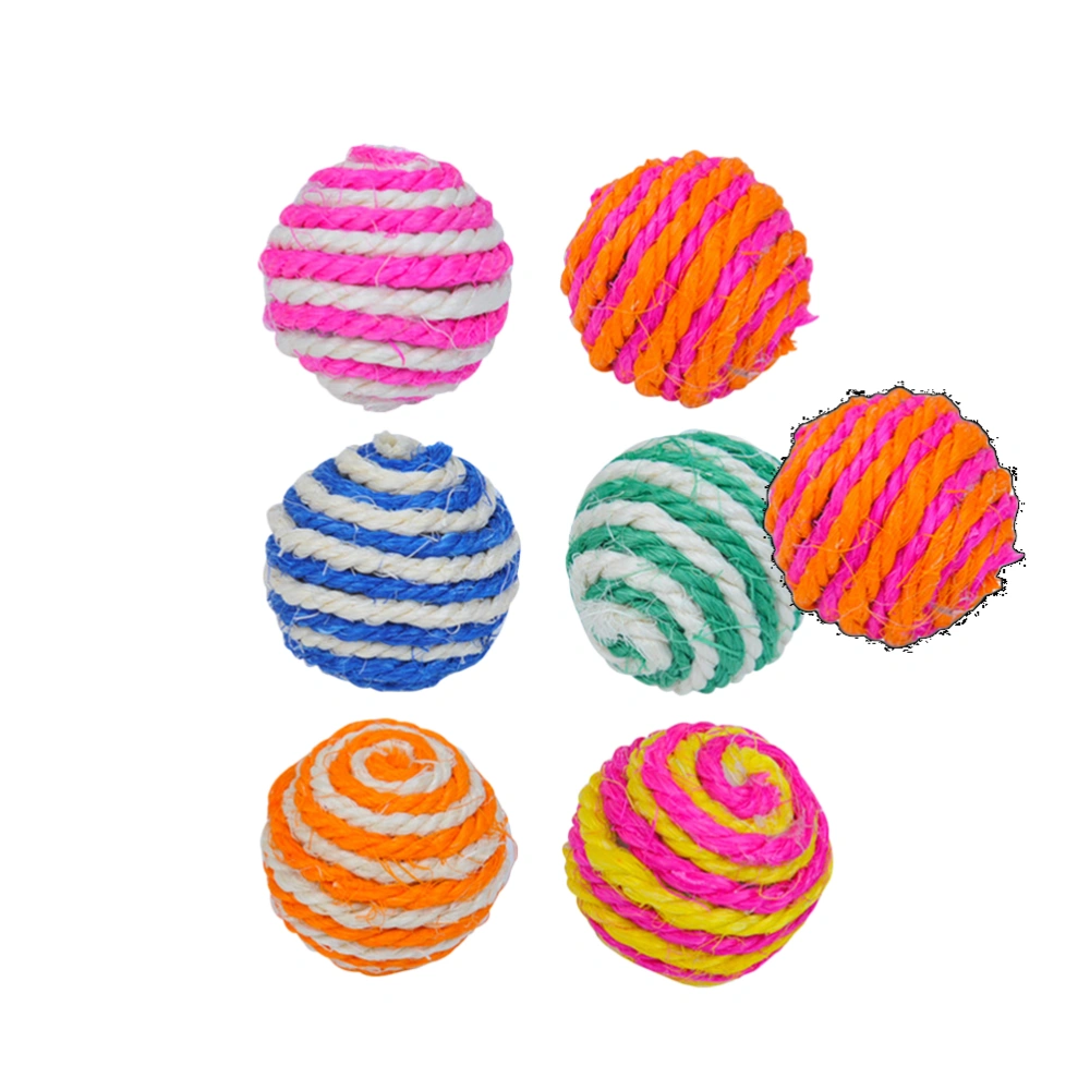 6 Pcs Cat Plaything Ball Sisal Hemp Ball Kitten Teaser Playing Chew Scratch Toys for Home Shop Pet Cat (Random Color)