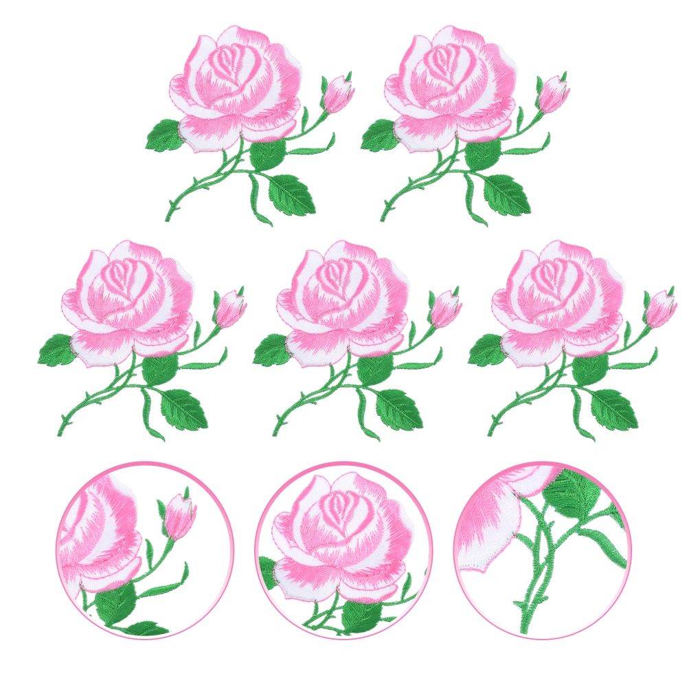 5 Pcs Rose Shape Sewing Patches Iron On Embroidered Clothing Patches Repairing Patches