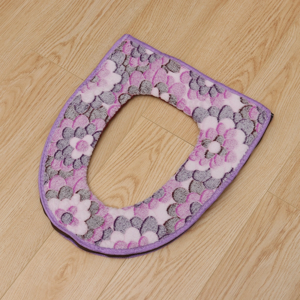 Toilet Seat Cover Toilet Warm Thicken Toilet Mat Washable Toilet Seat Pad Cushion Flannel Waterproof Ring Pad with Self Adhesive Tapes or Zipper in Autumn Winter(Purple)