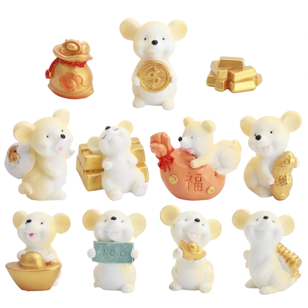 11 Pcs Ingot Mouse Desktop Ornament Cartoon Animal Figure Micro Landscape Fortune Decoration Sculpture Crafts Ornaments Gifts