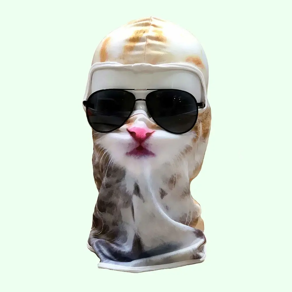 Animal Printing Riding Headgear Caps Windproof Head Mask for Cycling Climbing Mountaineering Hiking (Cat, Free Size)
