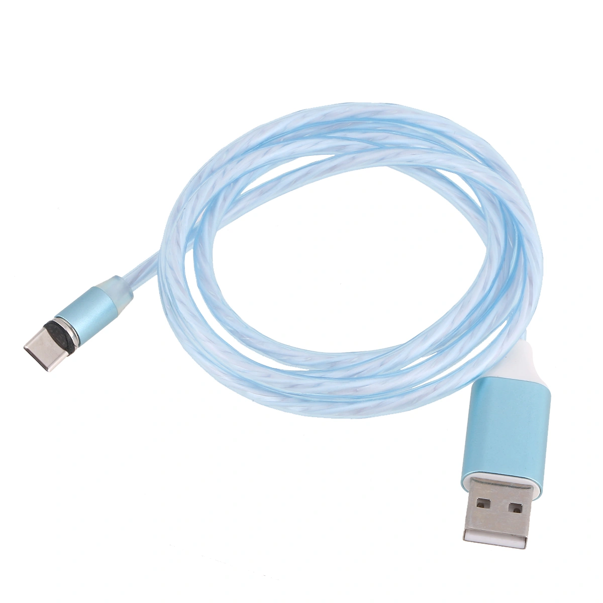 2m Universal Type-C Magnetic Charger Cable Data Sync Cable Luminescent Cable for Android Phone Blue