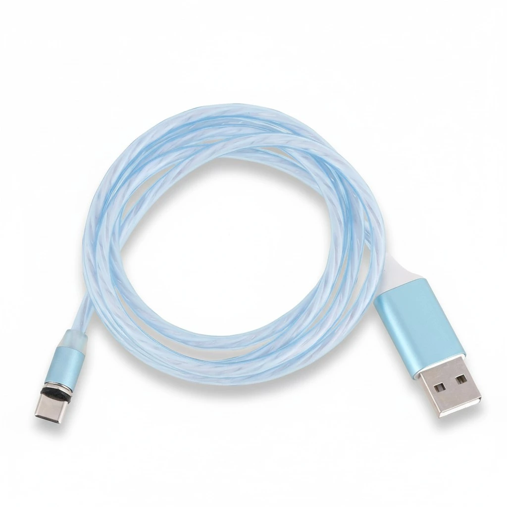 2m Universal Type-C Magnetic Charger Cable Data Sync Cable Luminescent Cable for Android Phone Blue