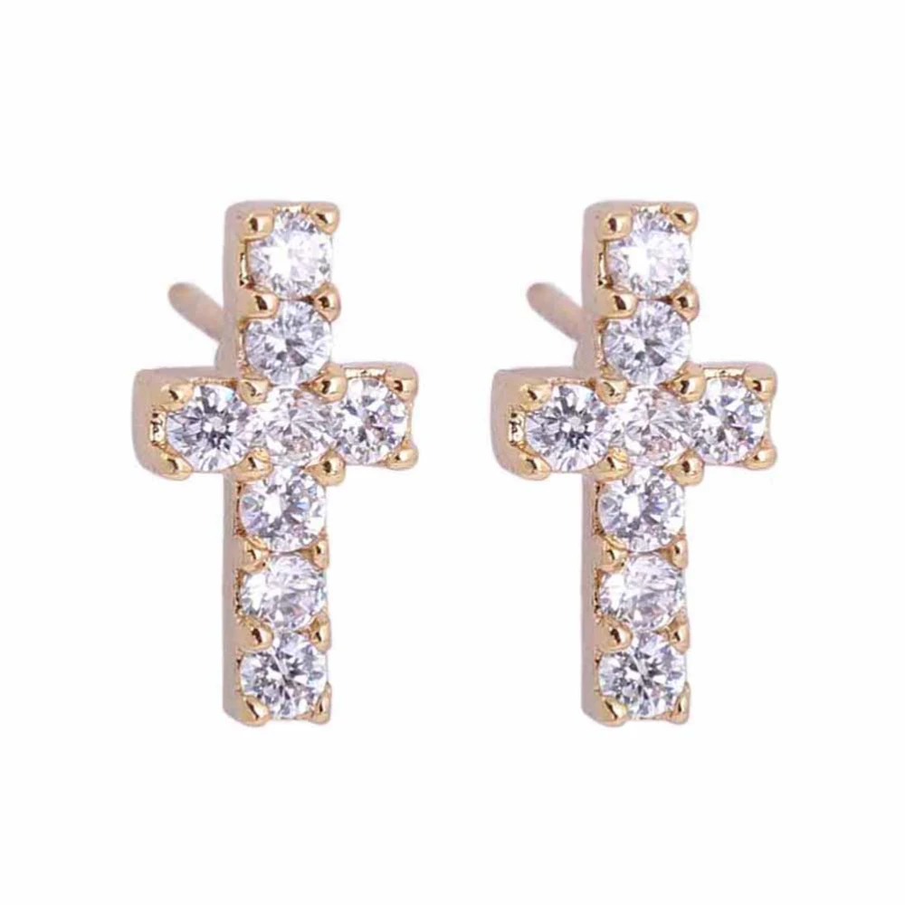 Pair of Cross Shaped Women's Girls Zircon Decored Eardrop Earrings Ear Studs (White)