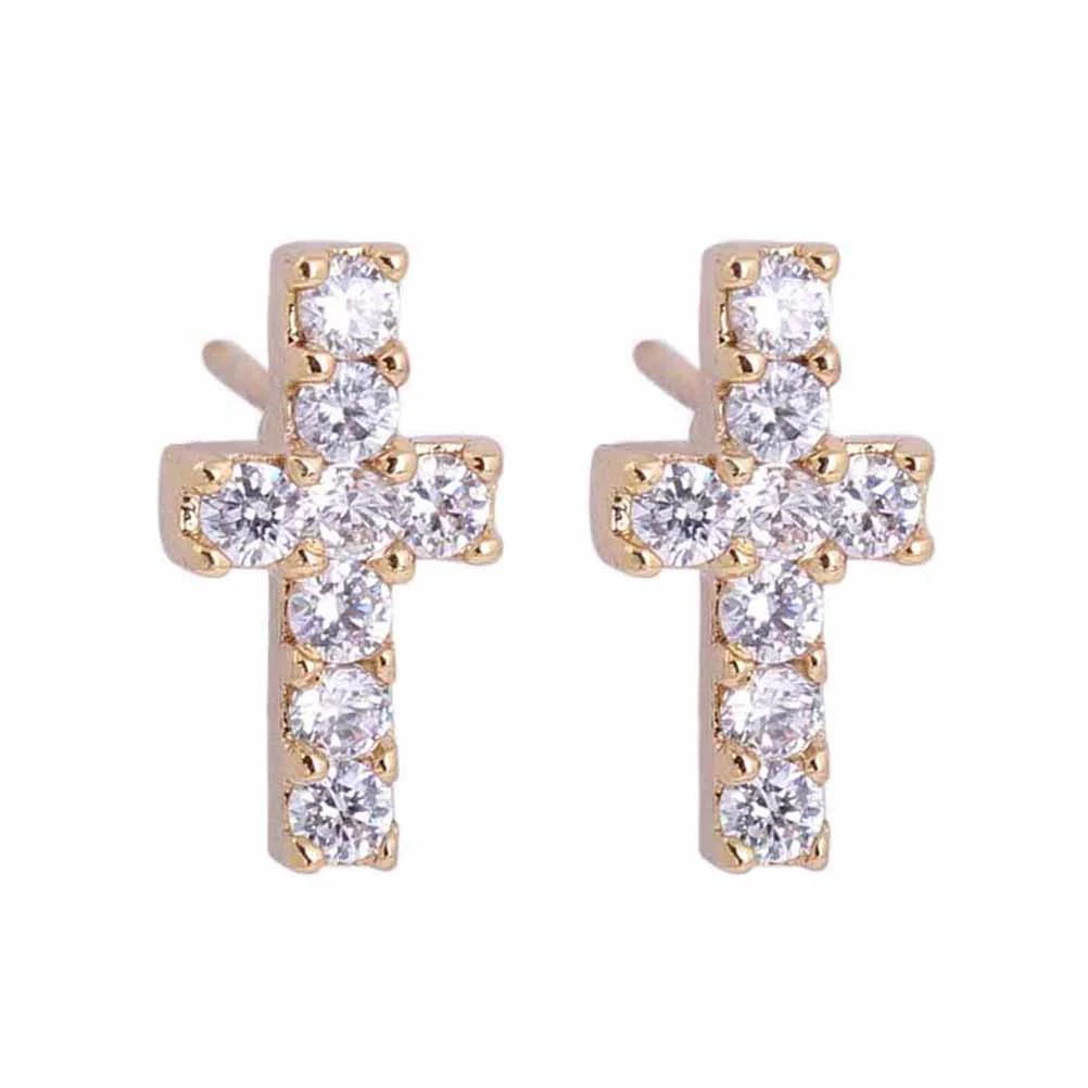 Pair of Cross Shaped Women's Girls Zircon Decored Eardrop Earrings Ear Studs (White)