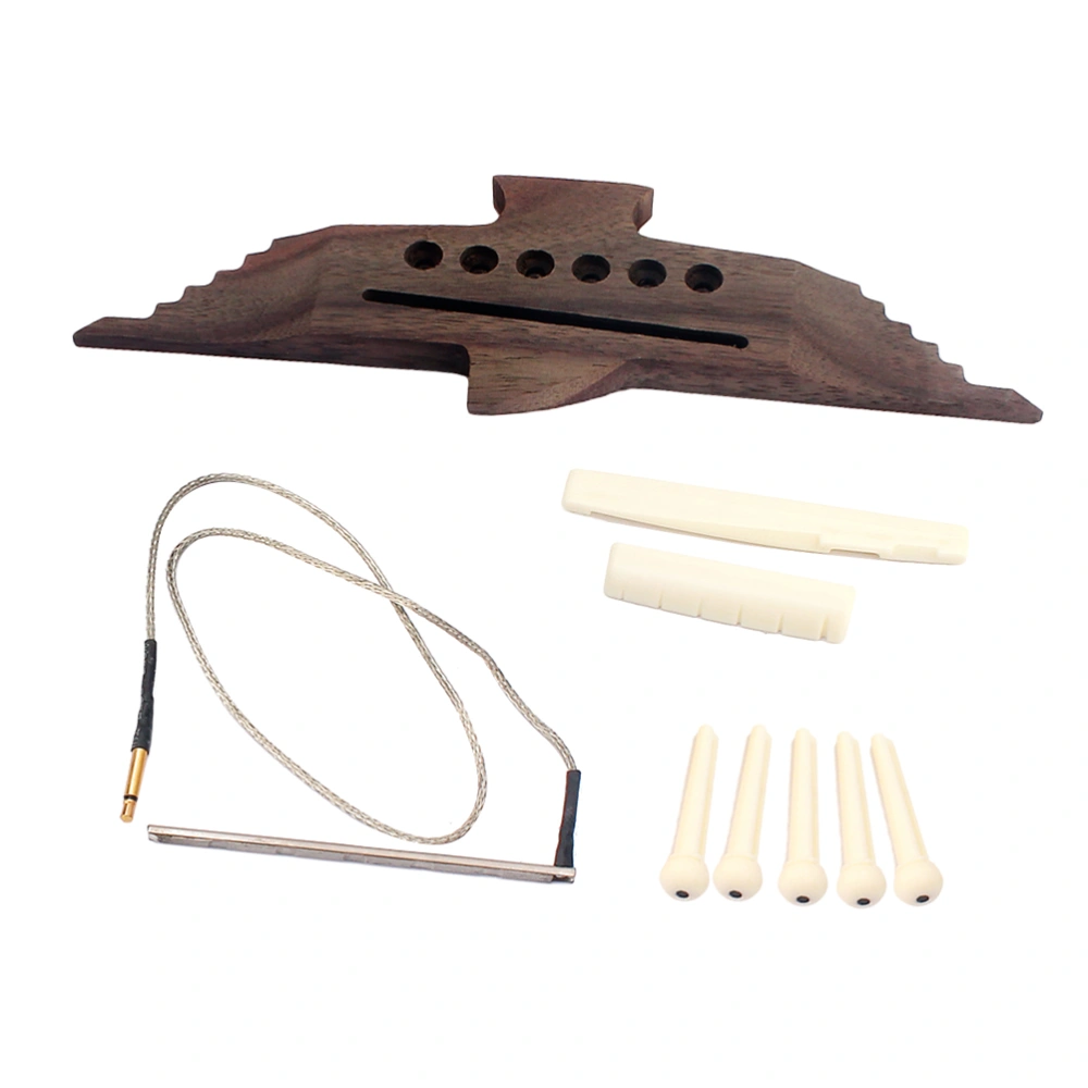 1 Set Wooden Guitar Bridge and Guitar Pin Saddle Nut with Pickup Stick for Folk Guitar GO300 (Coffee)