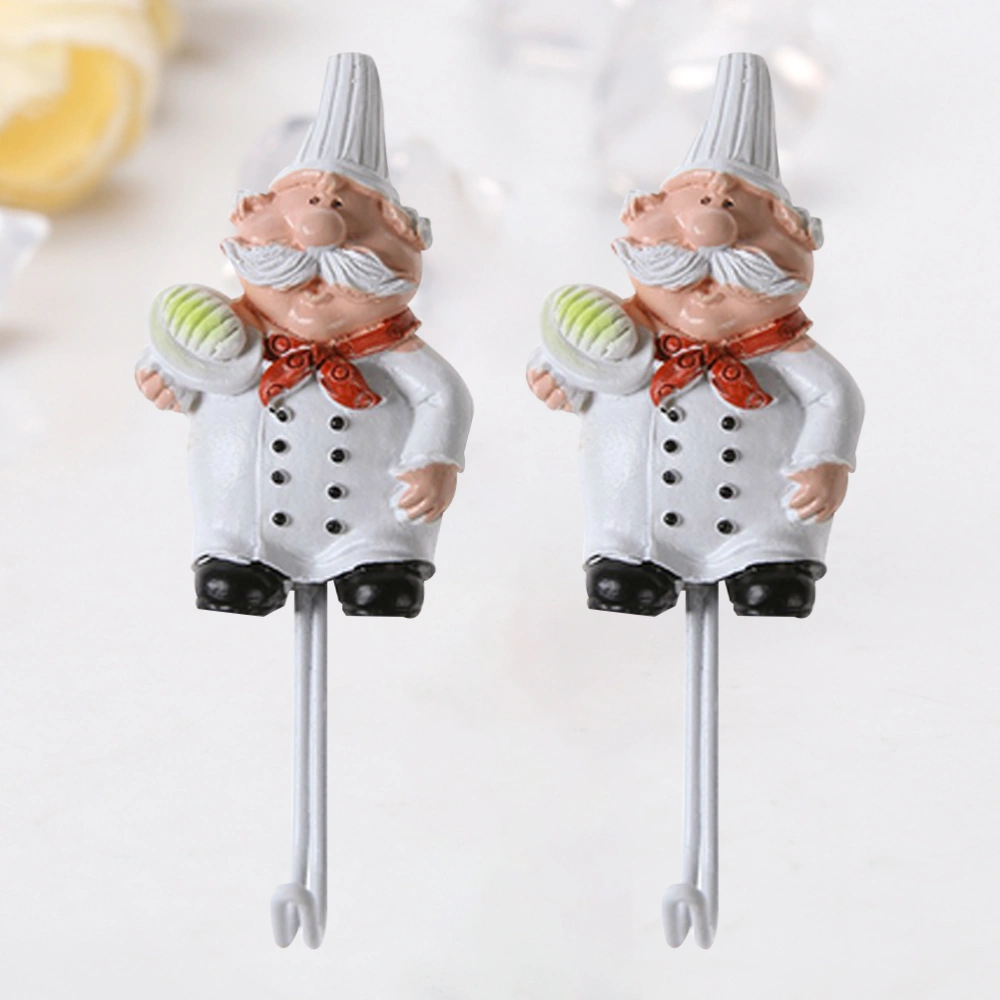 2 Pcs Adhesive Hook Resin Cartoon Chief Stainless Steel Hanging Hook Rack Wall Mounted Punch Free Door Accessories Kitchen Bathroom Hanger (Style A)