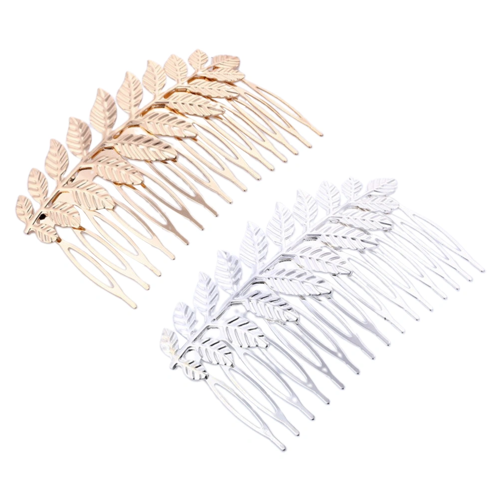 4pcs Alloy Leaf Decor Hair Comb Headdress Insert Comb Bridal Hair Accessories Hair Decoration (Golden and Silver for Each 2pcs)