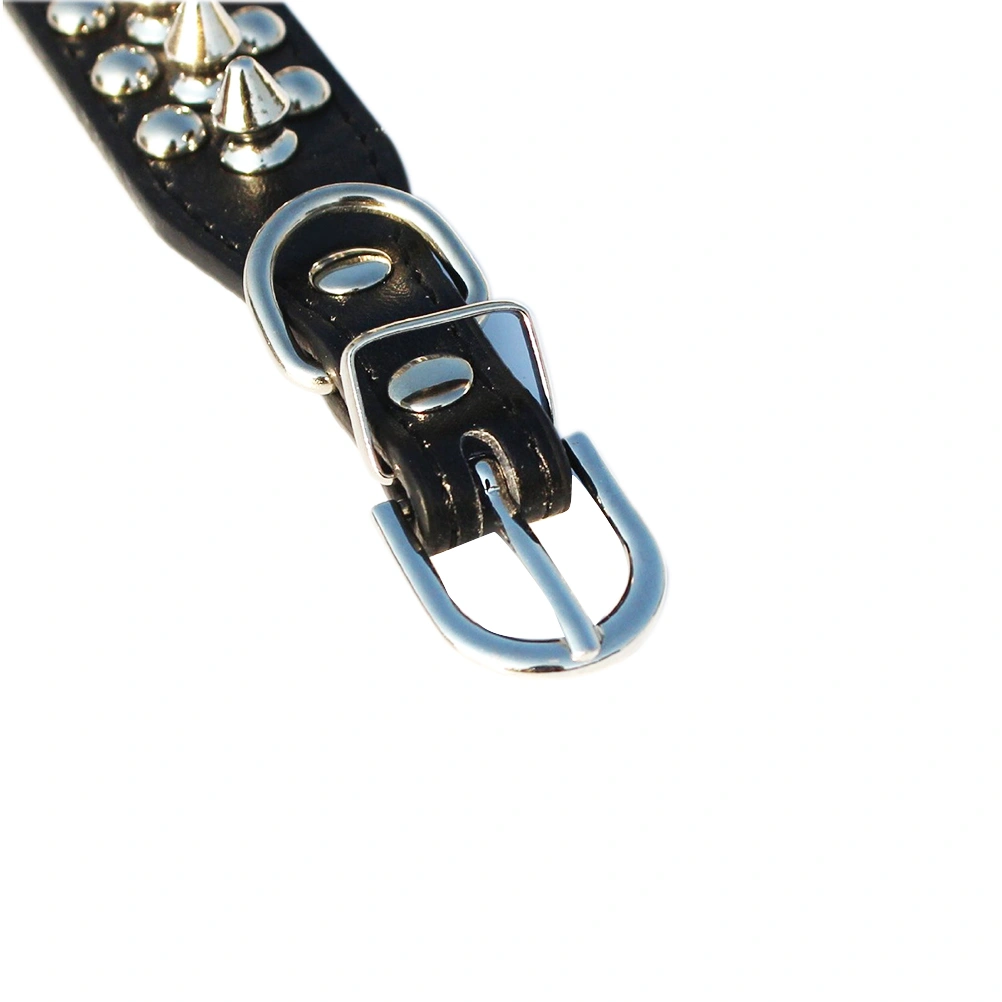 Adjustable Puppy Pet Dog Spiked Studded PU Dog Collar - Size S (Black)