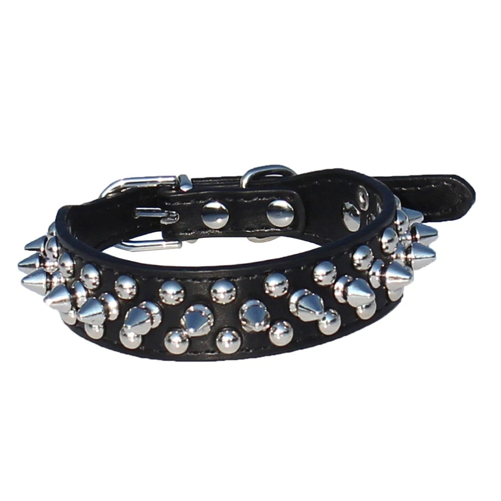 Adjustable Puppy Pet Dog Spiked Studded PU Dog Collar - Size S (Black)