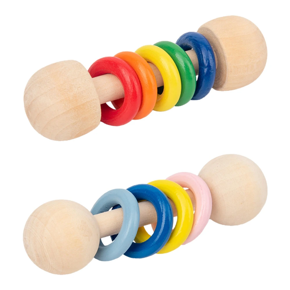 2pcs Wooden Baby Hand Bell Toys Hand Grab Rattle Toys Infant Educational Toys