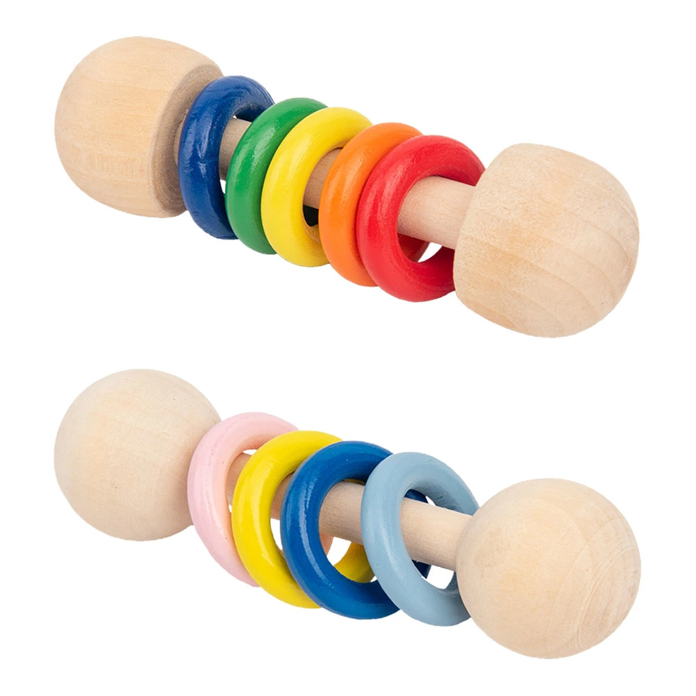 2pcs Wooden Baby Hand Bell Toys Hand Grab Rattle Toys Infant Educational Toys