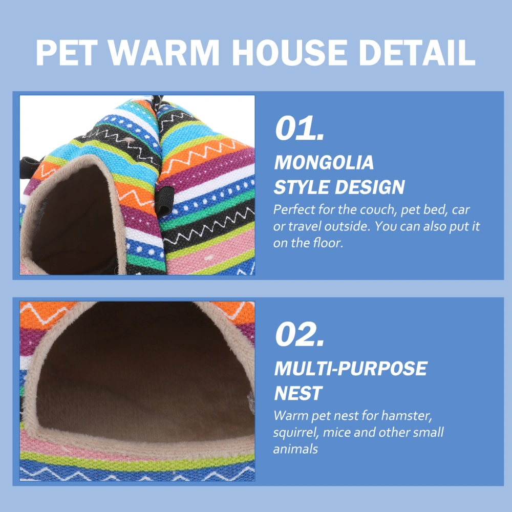 Adorable Pet Sleep Cage Winter Warm Pet Cotton Nest for Hamster Squirrel (Mongolia Style, Size S)