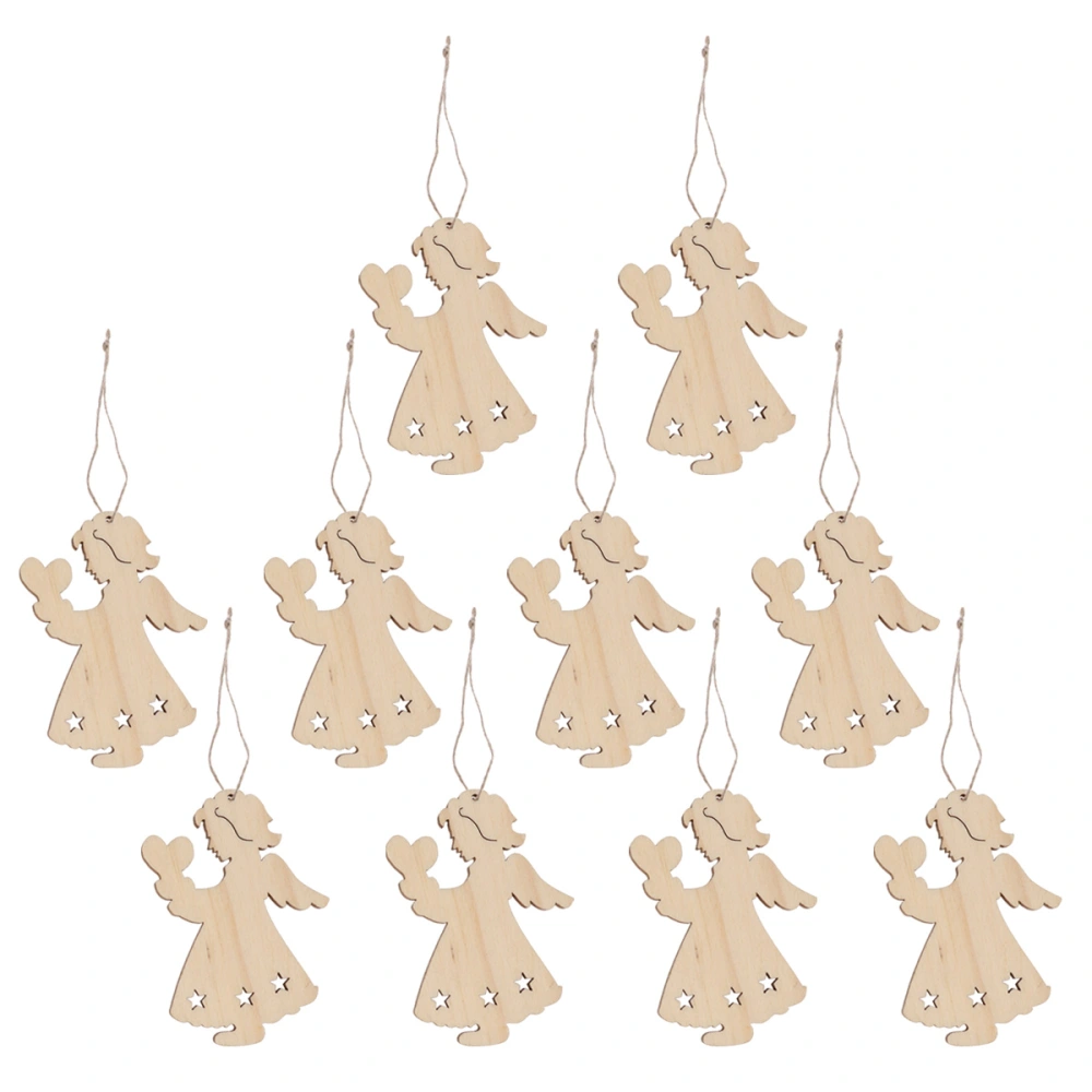 10pcs Wooden Hanging Christmas Wooden Cutouts Gift Tag Creative Shape Pendant Craft Ornament Christmas DIY Pendant Accessories Decorative Props with Hemp Rope