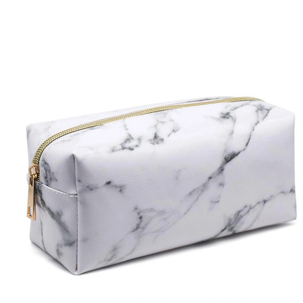 Marble Vein Pattern Portable Handbag Large-Capacity Makeup Bag Cosmetic Bag Toiletries Storage Bag for Women Light Golden