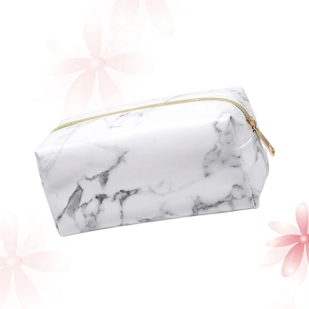 Marble Vein Pattern Portable Handbag Large-Capacity Makeup Bag Cosmetic Bag Toiletries Storage Bag for Women Light Golden