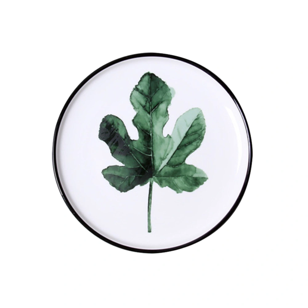 8 Inch Nordic Style Green Plant Ceramic Plate Round Breakfast Steak Plate Fruit Plate for Home Kitchen Restaurant (Maple Leaves)