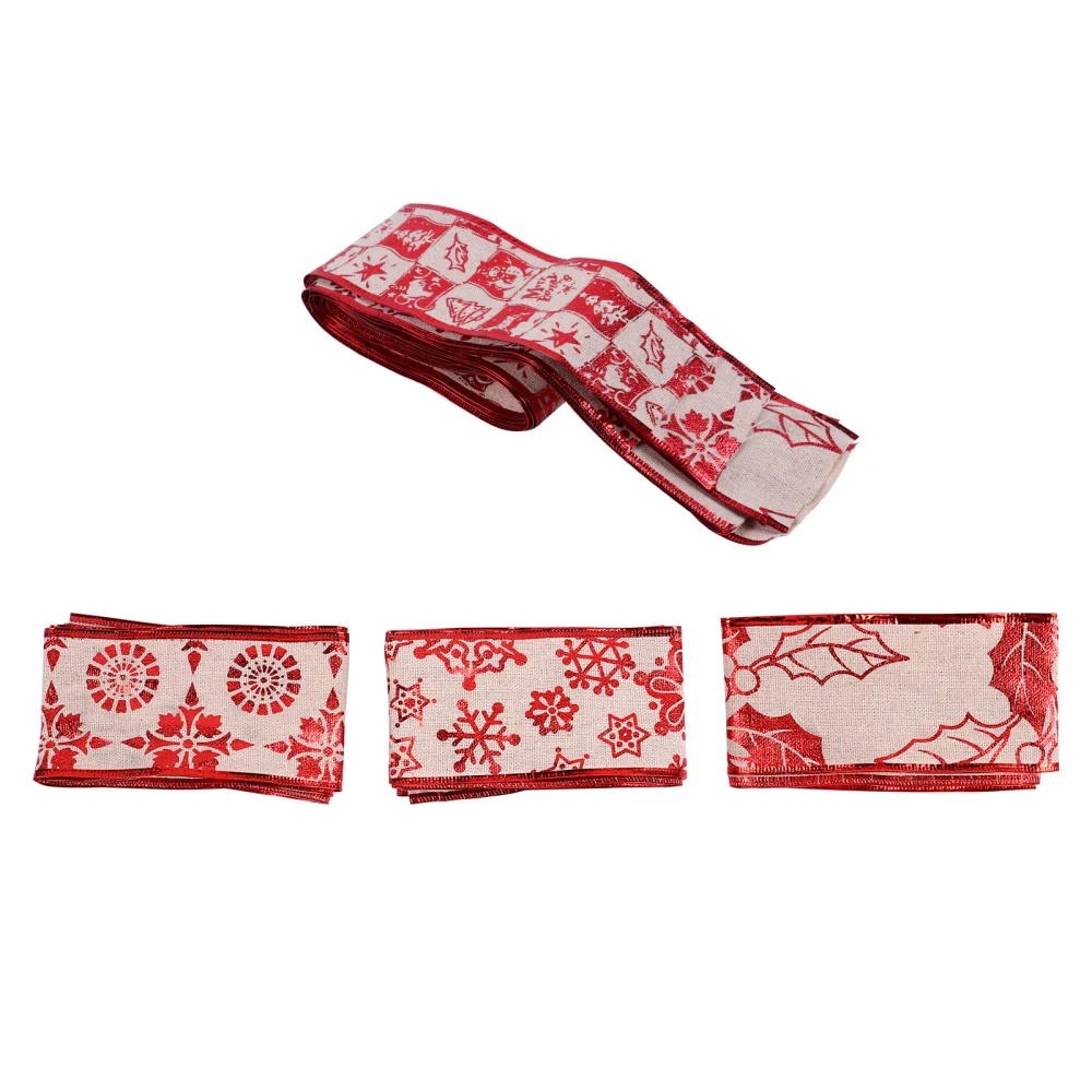 4 Roll Christmas Ribbons Xmas Theme Printed Bowknot Gift Box Ribbons Decoration