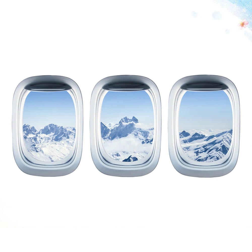 1PC EW032 Three-dimensional Combination Porthole Snow Mountain Aircraft Landscape Window Wall Stickers Children's Room Kindergarten Self-adhesive Removable Window Stickers