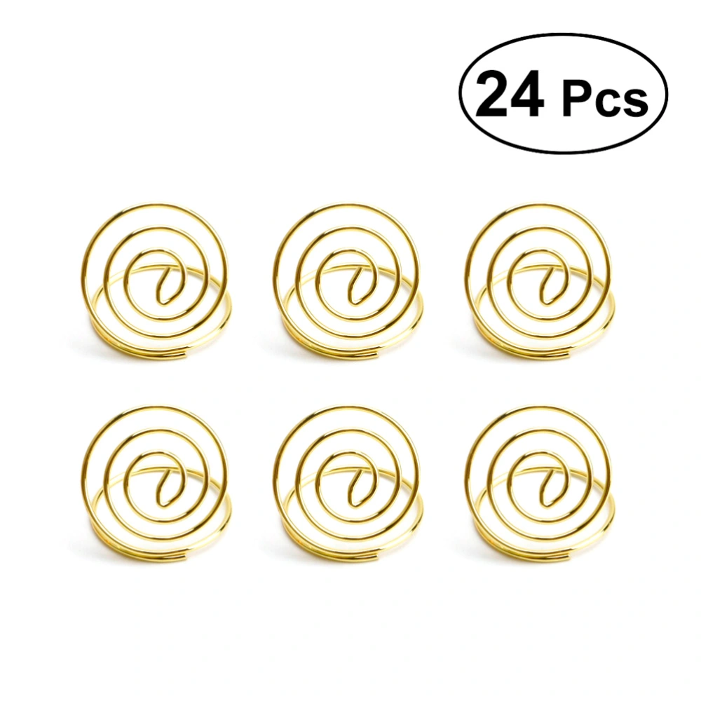 24 Pcs Stainless Steel Creative Ring Shape Holder Circle Stereo Note Pad Table Number Holders Menu Clips(Golden)