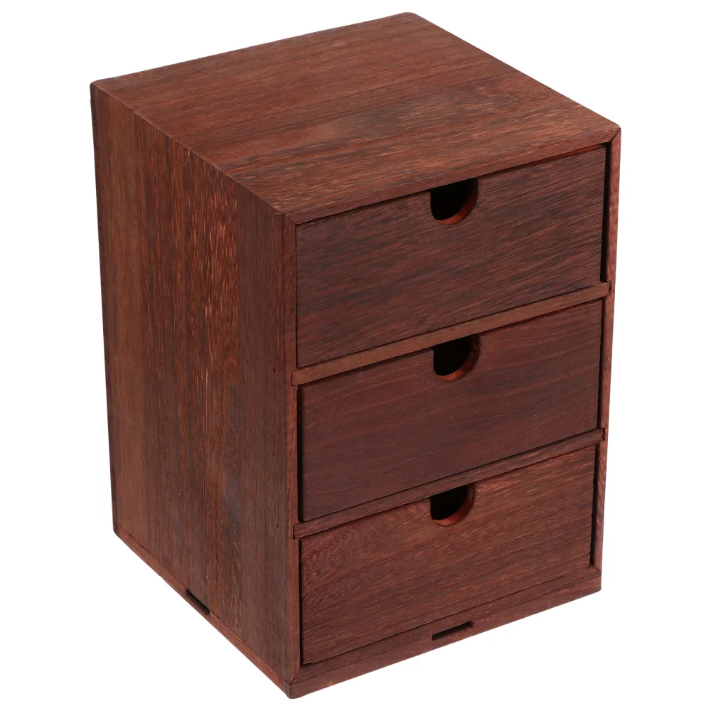 1pc Desktop Storage Box Vintage Drawer Box Wooden Storage Organizer (Four-layer)