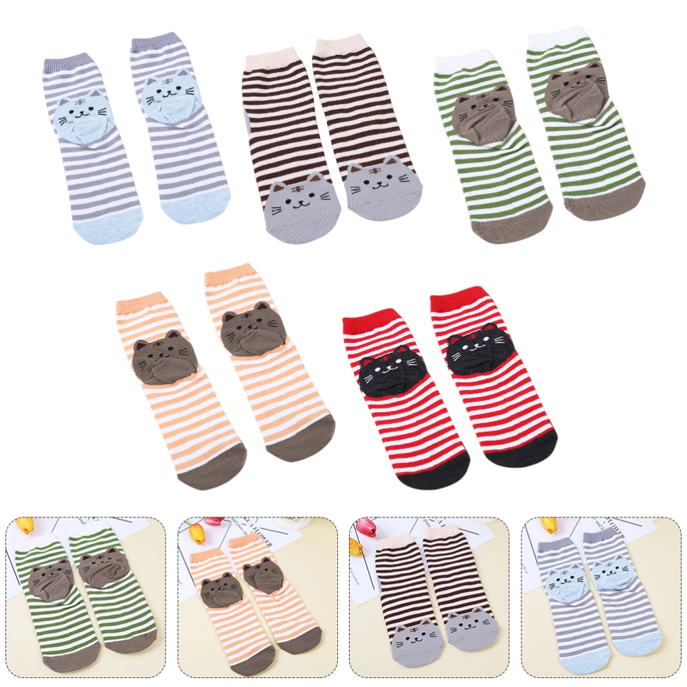 5 Pairs Cartoon Cotton Animals Pattern Mid-calf Length Socks Non-skid Floor Socks