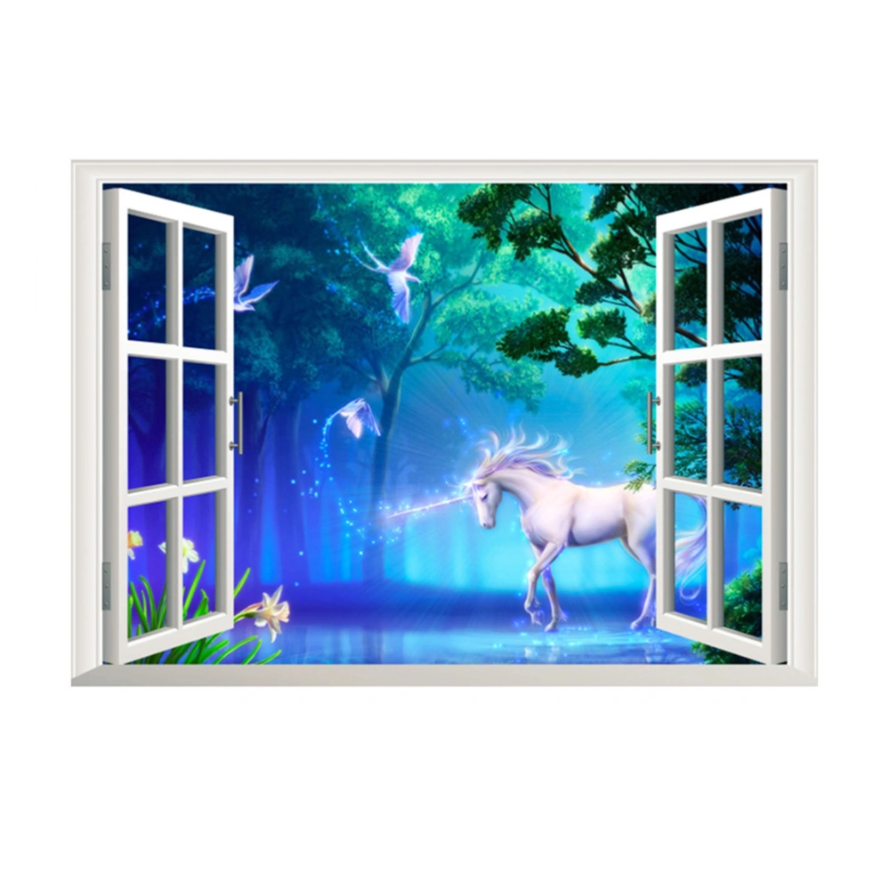 Fake 3D Window Forest Wall Stickers Art Murals Wall Decals for Living Room TV Background Bedroom Decoration