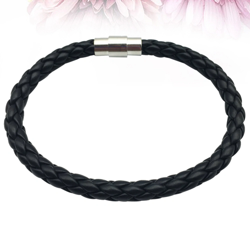 Fashion Black PU Leather Rope Bracelet Simple Bangle Magnetic Clasp Decorative Bracelets for Women Men