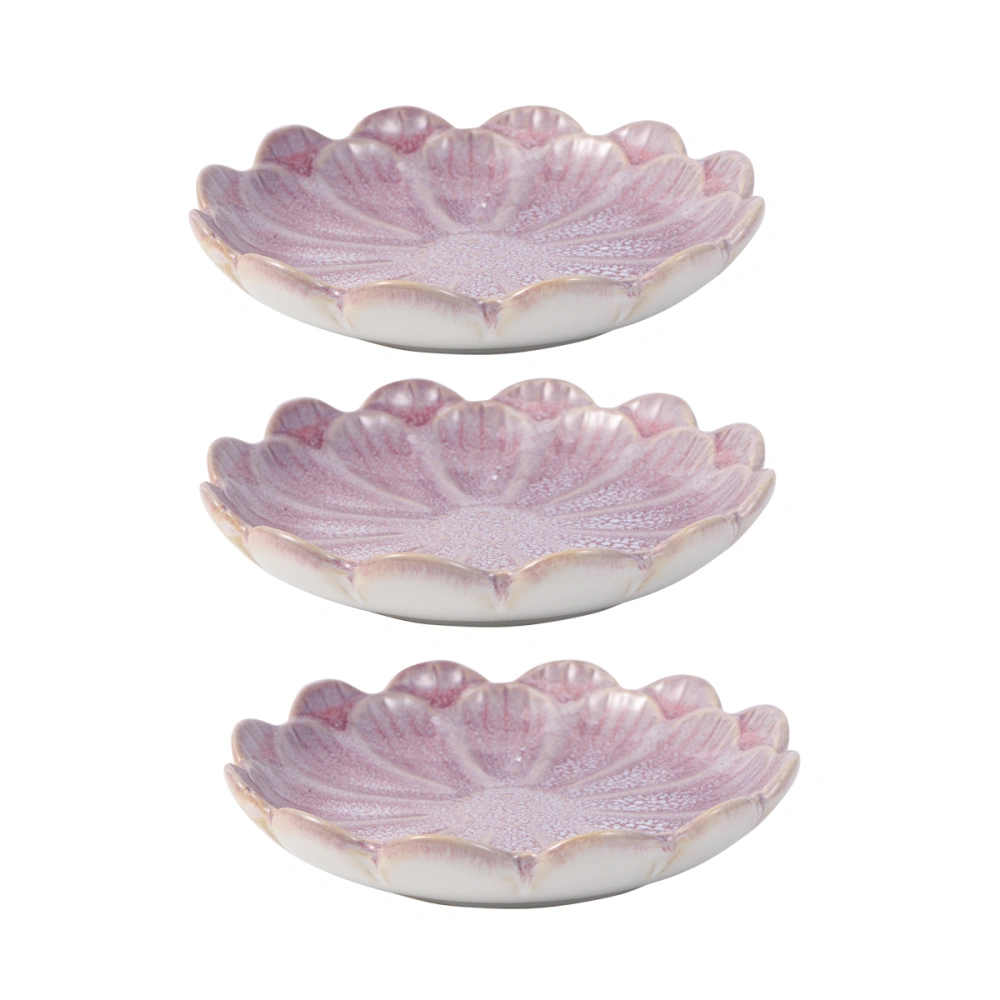 3pcs Ceramic Seasoning Sauce Dishes Sunflower Shaped Food Dipping Plates Vintage Tableware (Light Pink)