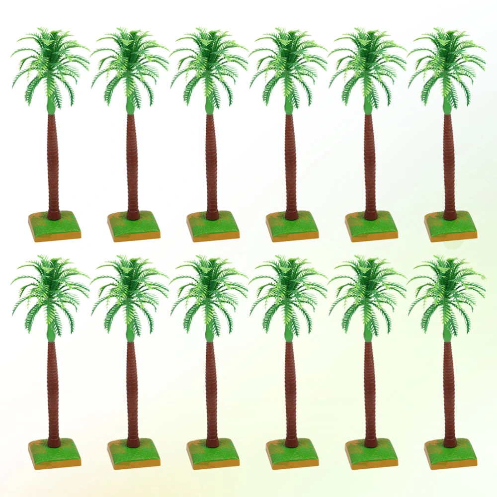 12PCS Mini Coconut Tree Cake Decoration Simulated Coconut Tree Desktop Ornaments Plastic Coconut Tree Model Crafts for Beach Party