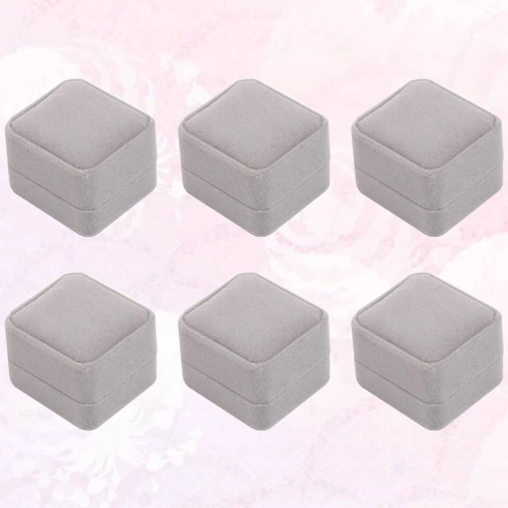 6Pcs Delicate Flannel Jewelry Boxes Unique Rings Ear Studs Packaging Boxes Jewelry Organizer (Grey)