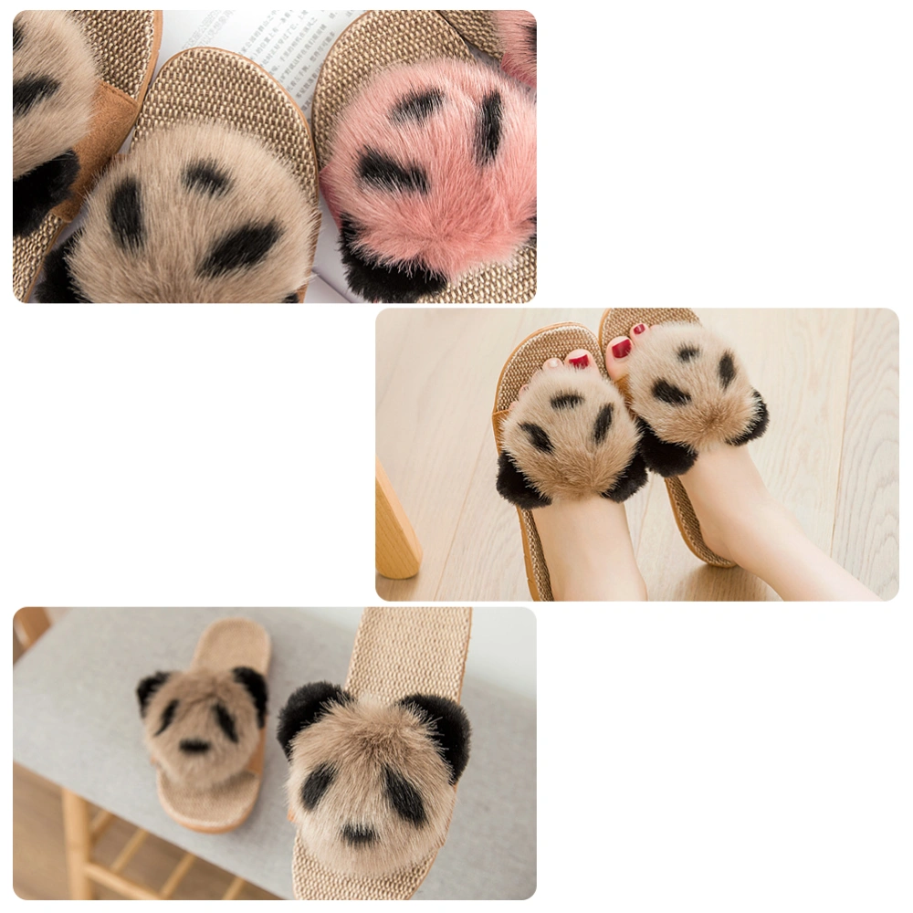 1 Pair Ladies Home Slippers Panda Patterned Shoes Indoor Non-slip Slippers 