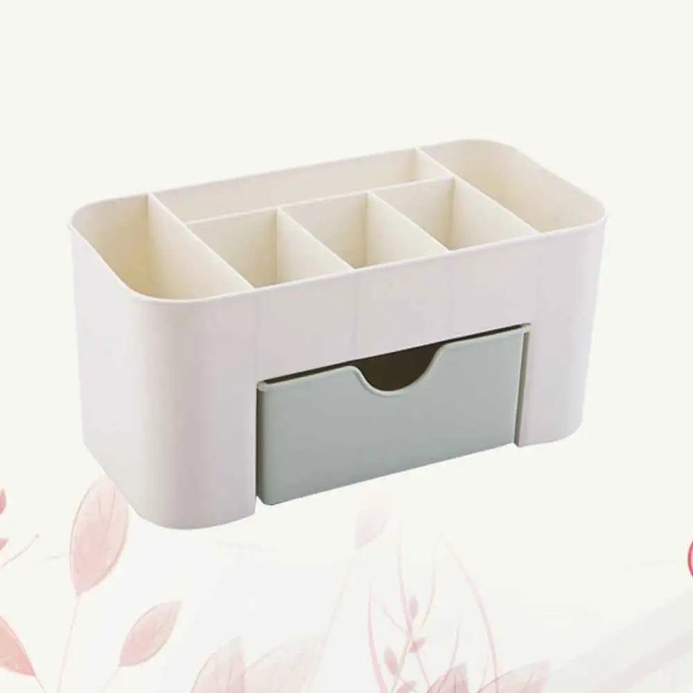 1pc Plastic Desktop Cosmetic Box with Small Drawer Multi-functional Jewelry Box Storage Box Desk Storage Box (Green)