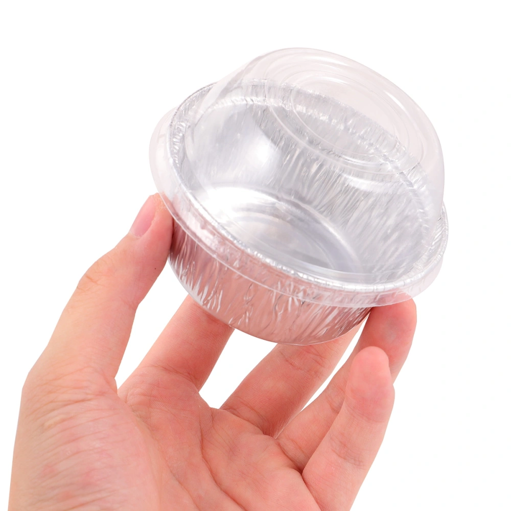 20pcs Tin Foil Bowl Fast Food Bowl Heat-resistant with Plastic Lid for Baking and Grilling (130ML)