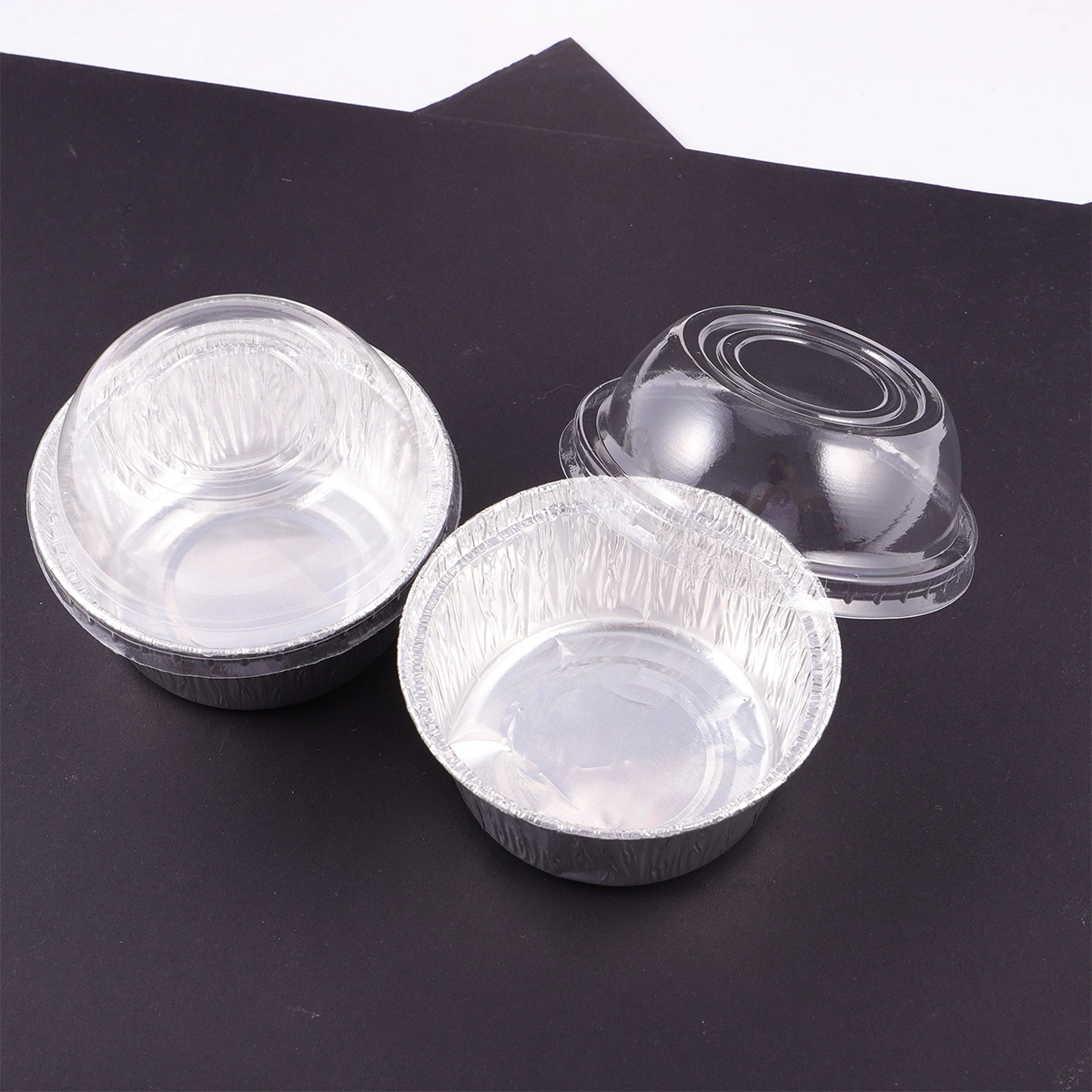 20pcs Tin Foil Bowl Fast Food Bowl Heat-resistant with Plastic Lid for Baking and Grilling (130ML)